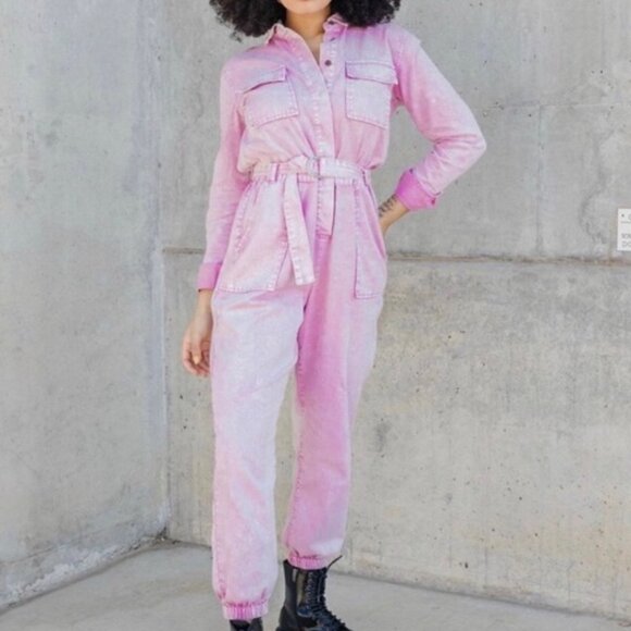 WildFable Long Sleeve Belted Utility Jumpsuit⁣⁣⁣⁣ size L pink *missing belt - Picture 1 of 6